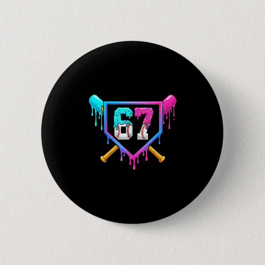 Honkbal Ijs Drip 67 Zes Zeven Meme Nummer 6 Ronde Button 5,7 Cm (Voorkant)