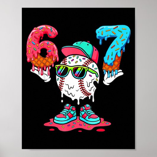 Honkbal Ijs Drip Nummer 67 Speler 67e Verjaardag Poster (Voorkant)