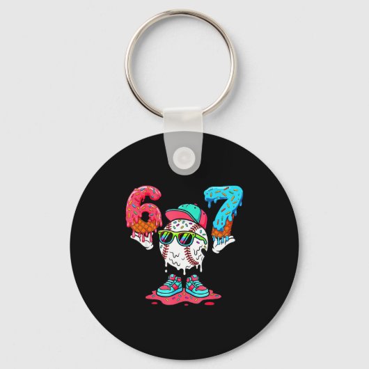 Honkbal Ijs Drip Nummer 67 Speler 67e Verjaardag Sleutelhanger (Voorkant)