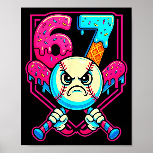 Honkbal Ijs Drip Nummer 67 Zes Zeven Meme 6 Poster (Voorkant)