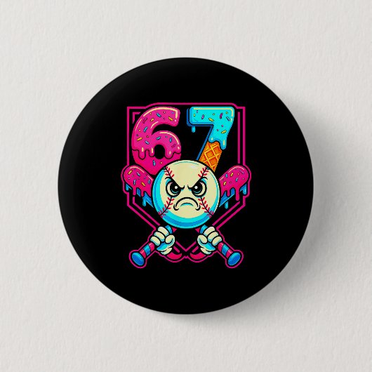 Honkbal Ijs Drip Nummer 67 Zes Zeven Meme 6 Ronde Button 5,7 Cm (Voorkant)