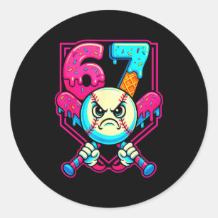 Honkbal Ijs Drip Nummer 67 Zes Zeven Meme 6 Ronde Sticker