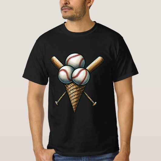 Honkbal & ijs Grappige zoete zomer sporten T-shirt (Voorkant)