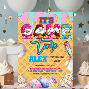 Honkbal Ijs Room Droppend Spel Tijd Verjaardagsfee Kaart