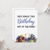 Honkbal in bloemen FLAT Kaart Shower Uitnodiging (Voorkant / Achterkant in situ)
