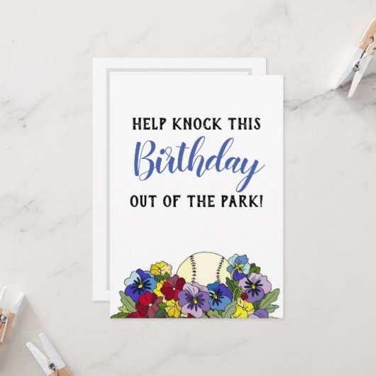 Honkbal in bloemen FLAT Kaart Shower Uitnodiging (Voorkant / Achterkant in situ)