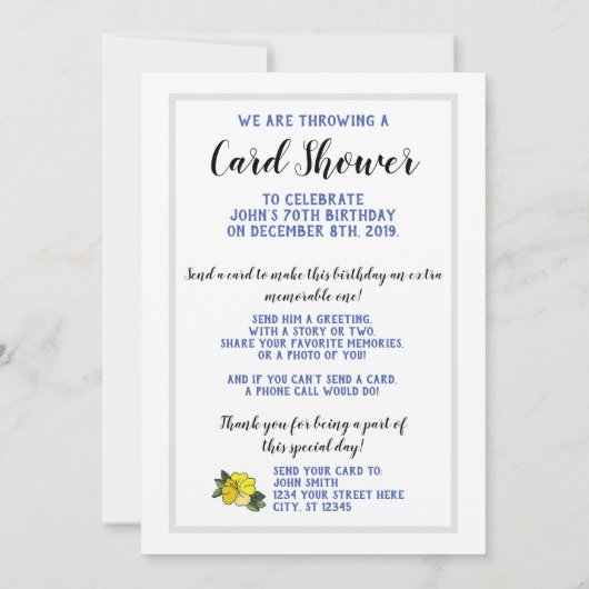 Honkbal in bloemen FLAT Kaart Shower Uitnodiging (Achterkant)