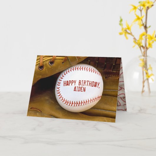 Honkbal in bruine handschoen kaart (Gele Bloem)