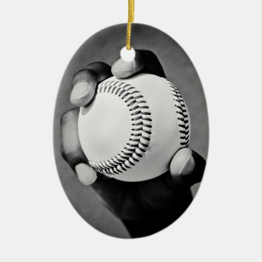 honkbal in hand keramisch ornament (Voorkant)