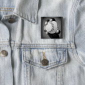 honkbal in hand vierkante button 5,1 cm (In situ)