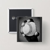 honkbal in hand vierkante button 5,1 cm (Voorkant /achterkant)