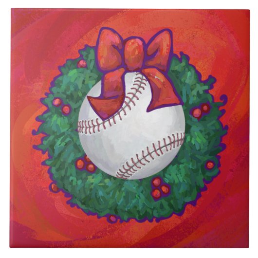 Honkbal in krans op rood tegeltje (Voorkant)