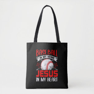 honkbal in mijn zegen Jezus in mijn hart honkbal Tote Bag