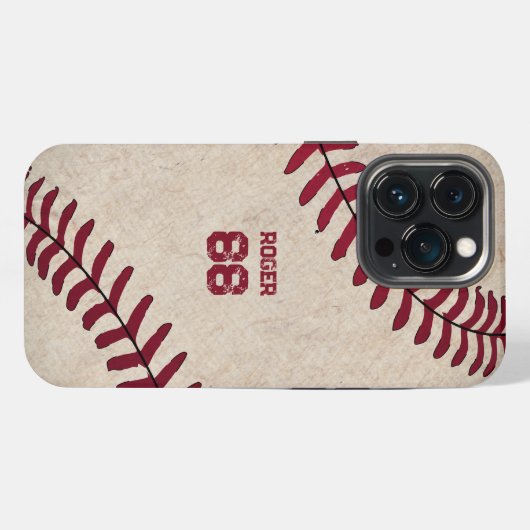  honkbal Initialen Robuuste naamnummers Retro iPhone Hoesje (Achterkant horizontaal)