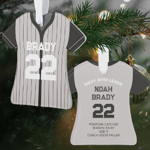 Honkbal Jersey Speler Stats Zwart Grijs Keepsake Ornament