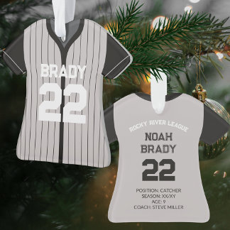 Honkbal Jersey Speler Stats Zwart Grijs Keepsake Ornament