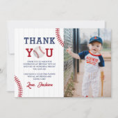 Honkbal Jongen Verjaardag Party Foto Bedankkaart (Voorkant)