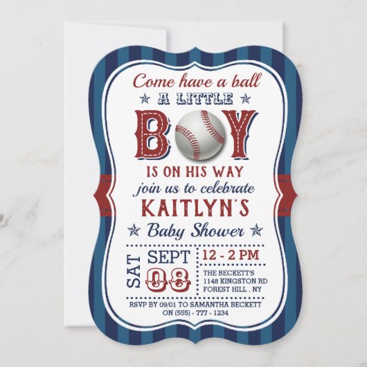 Honkbal Jongens Baby Shower Uitnodigingen (Voorkant)