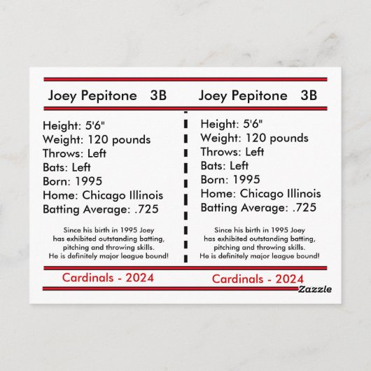  honkbal Kaart (Achterkant)