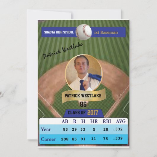 Honkbal Kaart W / Stats Afstudeerder Uitnodigingen (Voorkant)