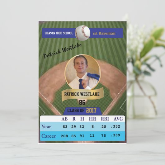 Honkbal Kaart W / Stats Afstudeerder Uitnodigingen (Staand voorkant)