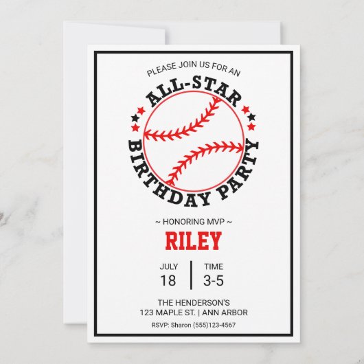 Honkbal Kaarten Verjaardagsfeestuitnodiging (Achterkant)