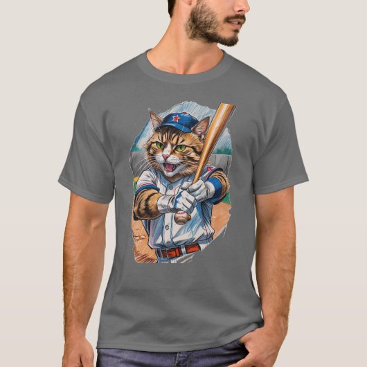 Honkbal Kat intimideert de werper! T-shirt (Voorkant)