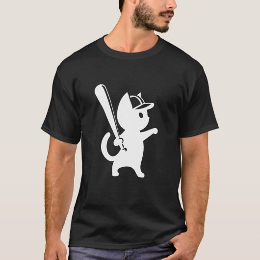 Honkbal Kat Silhouet Grappige Sport Ontwerp T-shirt (Voorkant)