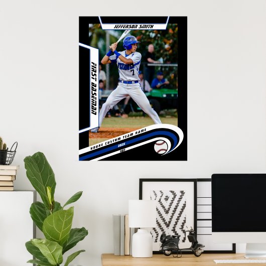 Honkbal Keepsakes in Lively Blue Black Custom Poster (Thuiskantoor)