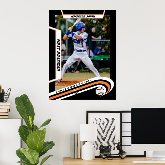 Honkbal Keepsakes in Lively Sinaasappel Zwart Cust Poster (Thuiskantoor)