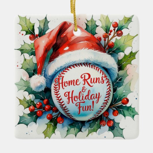 Honkbal Kerst Feestelijke Honkbal Keramisch Ornament (Voorkant)
