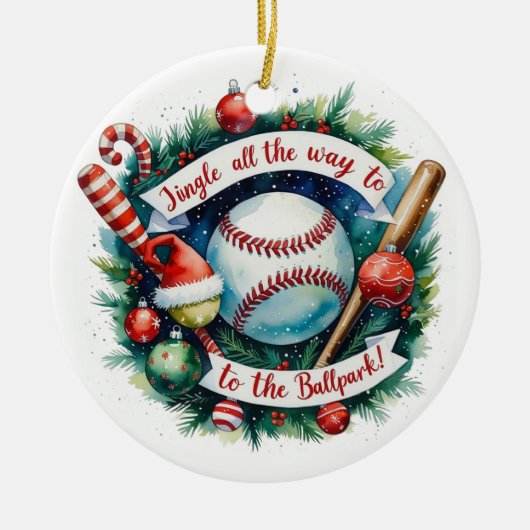 Honkbal Kerst Feestelijke Honkbal Keramisch Ornament (Voorkant)