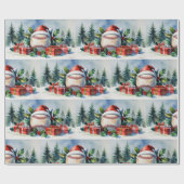 Honkbal Kerst met Santa-hoed Cadeaupapier (Vlak)