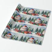 Honkbal Kerst met Santa-hoed Cadeaupapier (Uitgerold)