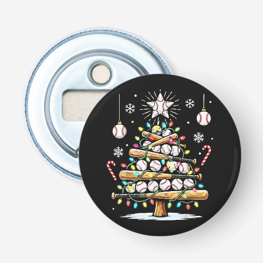 Honkbal Kerstboom Button Flesopener (Voorkant)