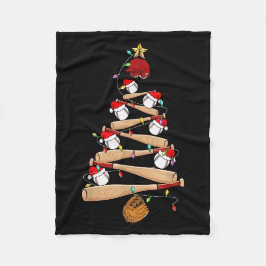 Honkbal Kerstboom Grappige Honkbalspeler Kerstmis Fleece Deken (Voorkant)