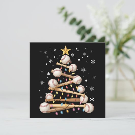 Honkbal kerstboom licht Kerstmis sportliefhebber Feestdagenkaart (Staand voorkant)