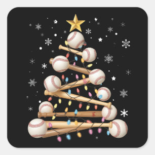 Honkbal Kerstboom Licht Kerstmis Sportliefhebber Vierkante Sticker