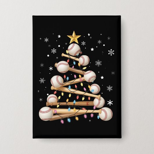 Honkbal Kerstboom Licht Xmas Sport Liefhebber Button (Voorkant)