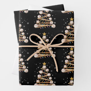 Honkbal Kerstboom Licht Xmas Sportliefhebber Inpakpapier Vel