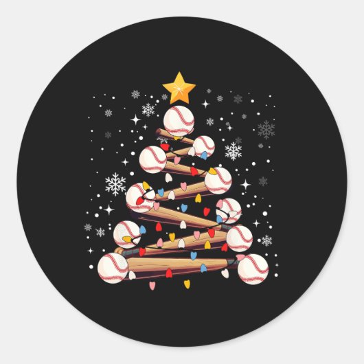 Honkbal Kerstboom Light Xmas Baseball Boys K Ronde Sticker (Voorkant)