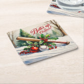 Honkbal Kerstmis "Batter Up voor Kerstmis!" Kartonnen Onderzetters (Schuin)