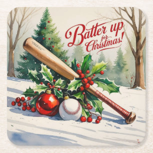 Honkbal Kerstmis "Batter Up voor Kerstmis!" Kartonnen Onderzetters