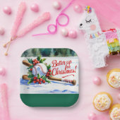 Honkbal Kerstmis "Batter Up voor Kerstmis!" Papieren Bordje (Feest)