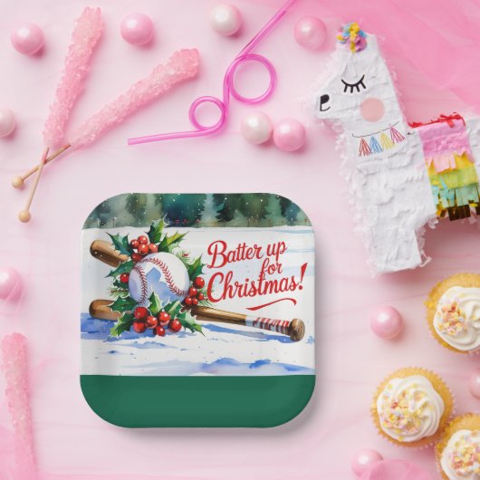 Honkbal Kerstmis "Batter Up voor Kerstmis!" Papieren Bordje (Feest)
