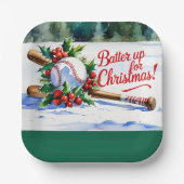 Honkbal Kerstmis "Batter Up voor Kerstmis!" Papieren Bordje (Voorkant)