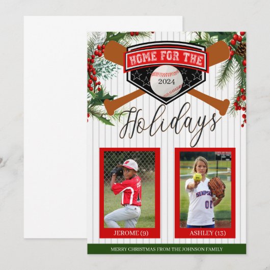 Honkbal Kerstmis Kaart (Voorkant / Achterkant)