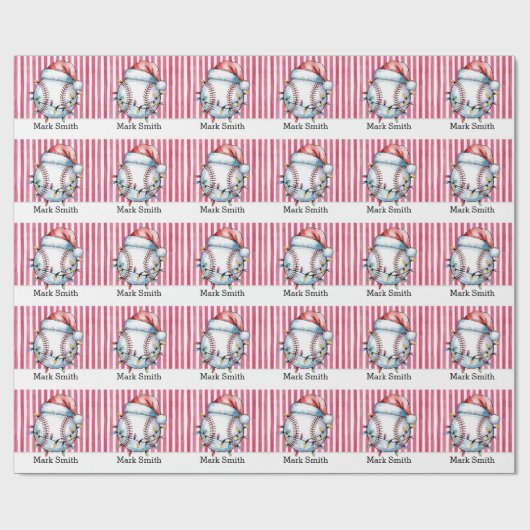 Honkbal Kerstmis met Santa Hat Cadeaupapier (Vlak)