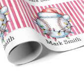 Honkbal Kerstmis met Santa Hat Cadeaupapier (Rol Hoek)