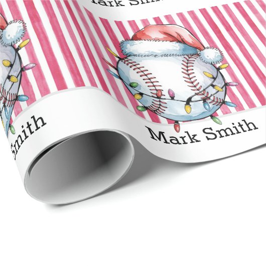 Honkbal Kerstmis met Santa Hat Cadeaupapier (Rol Hoek)